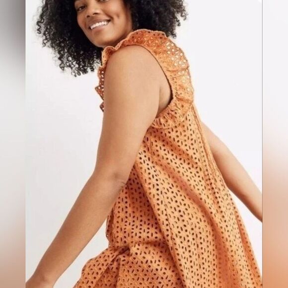 MADEWELL Eyelet Ruffle-Sleeve Pintuck Mini Dress Size M - Picture 5 of 8